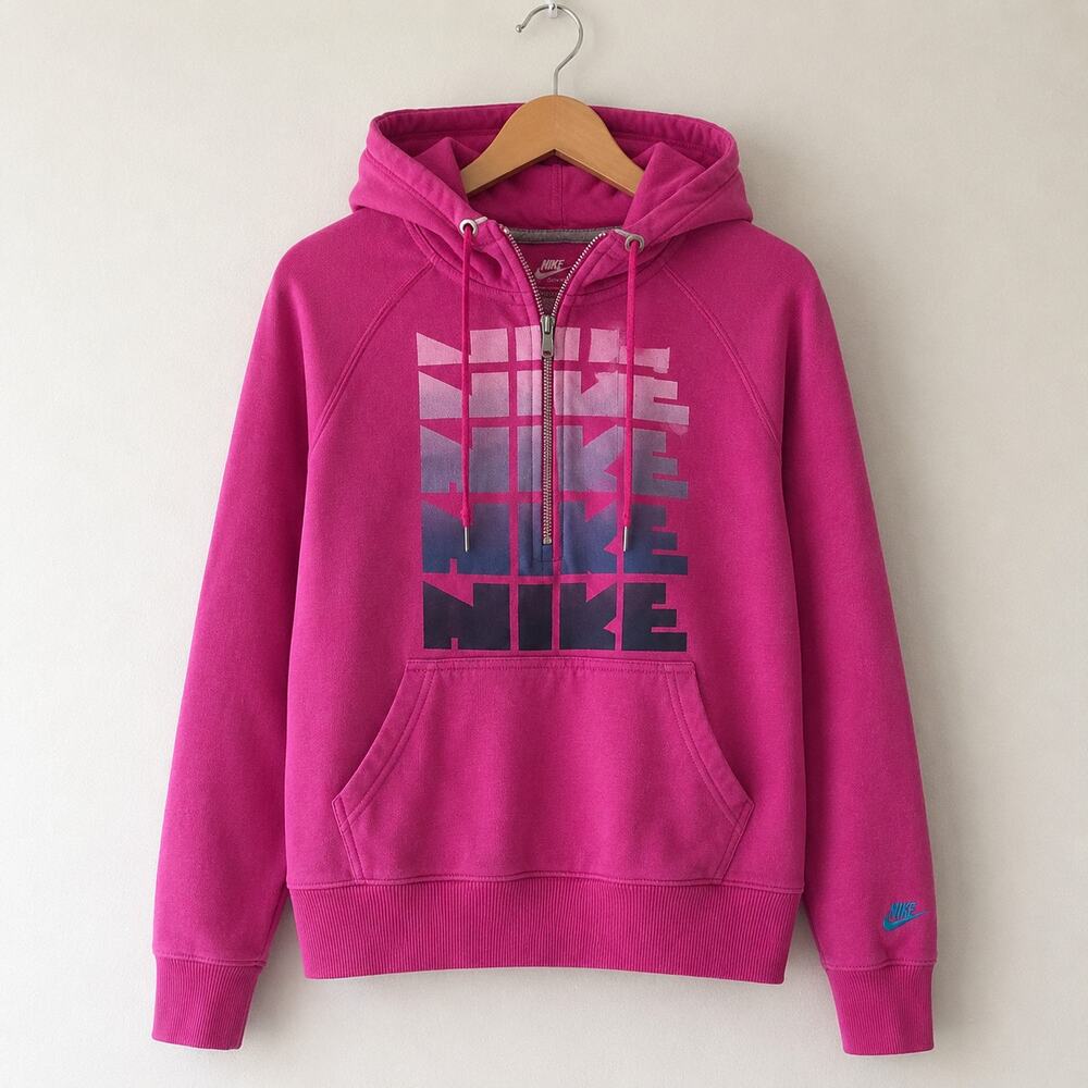 Vintage Nike Pullover Hoodie Pink Blue Graphic Size S Women 90s Y2K